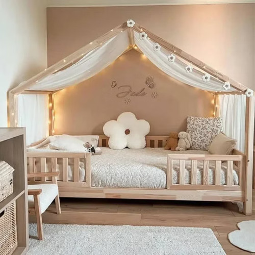 تخت خواب کودک چوبی مدل کلبه کدB66